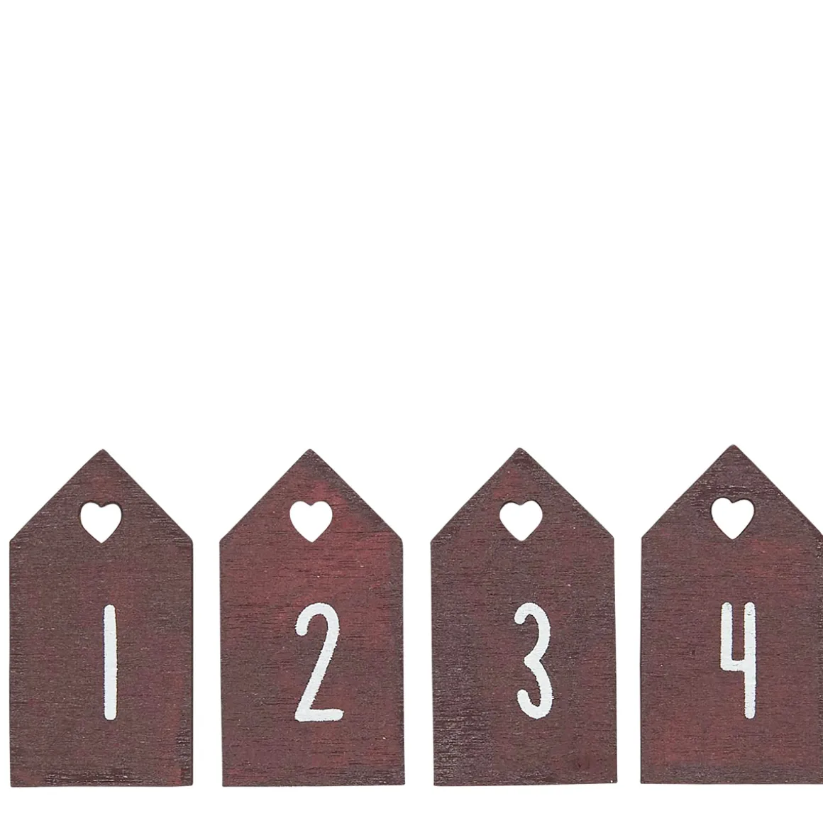 Adventsanhänger Haus rot, Zahlenset 1bis 4, Geschenkanhänger, 4x2cm, Ib Laursen