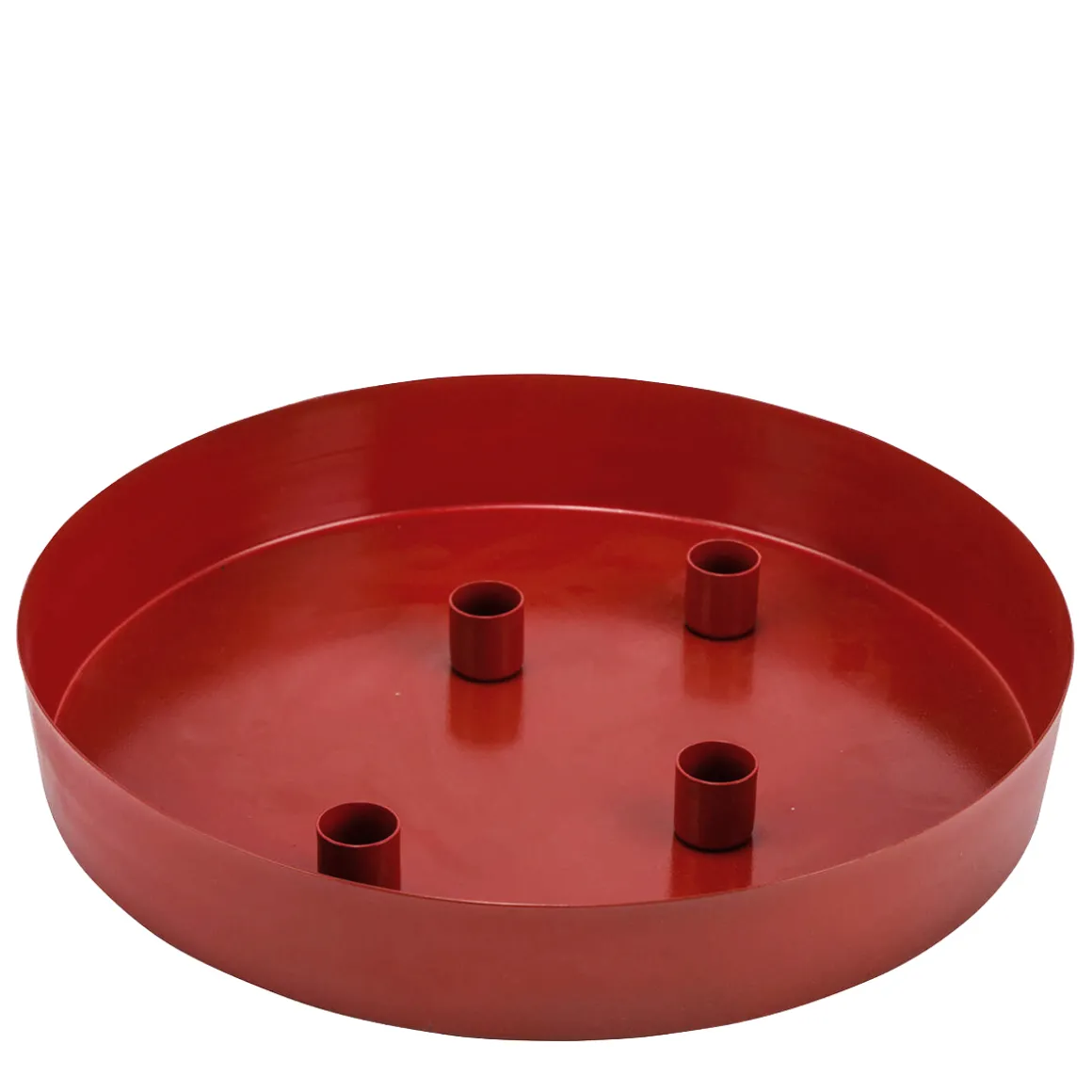 Adventschale mit 4 Stabkerzenhalter, Metallschale rot, Ø31cm