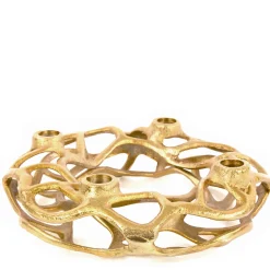 Adventskranz Ornamente gold, Weihnachtskranz aus Metall, geeignet für 4 Stabkerzen, Ø25cm