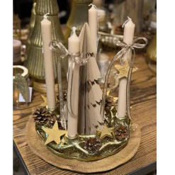 Adventskranz Ornamente gold, Weihnachtskranz aus Metall, geeignet für 4 Stabkerzen, Ø25cm