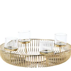 Adventsschale Pino, großer goldener Schalenleuchter 4-flamig, Ø50cm, WMG Grünberger