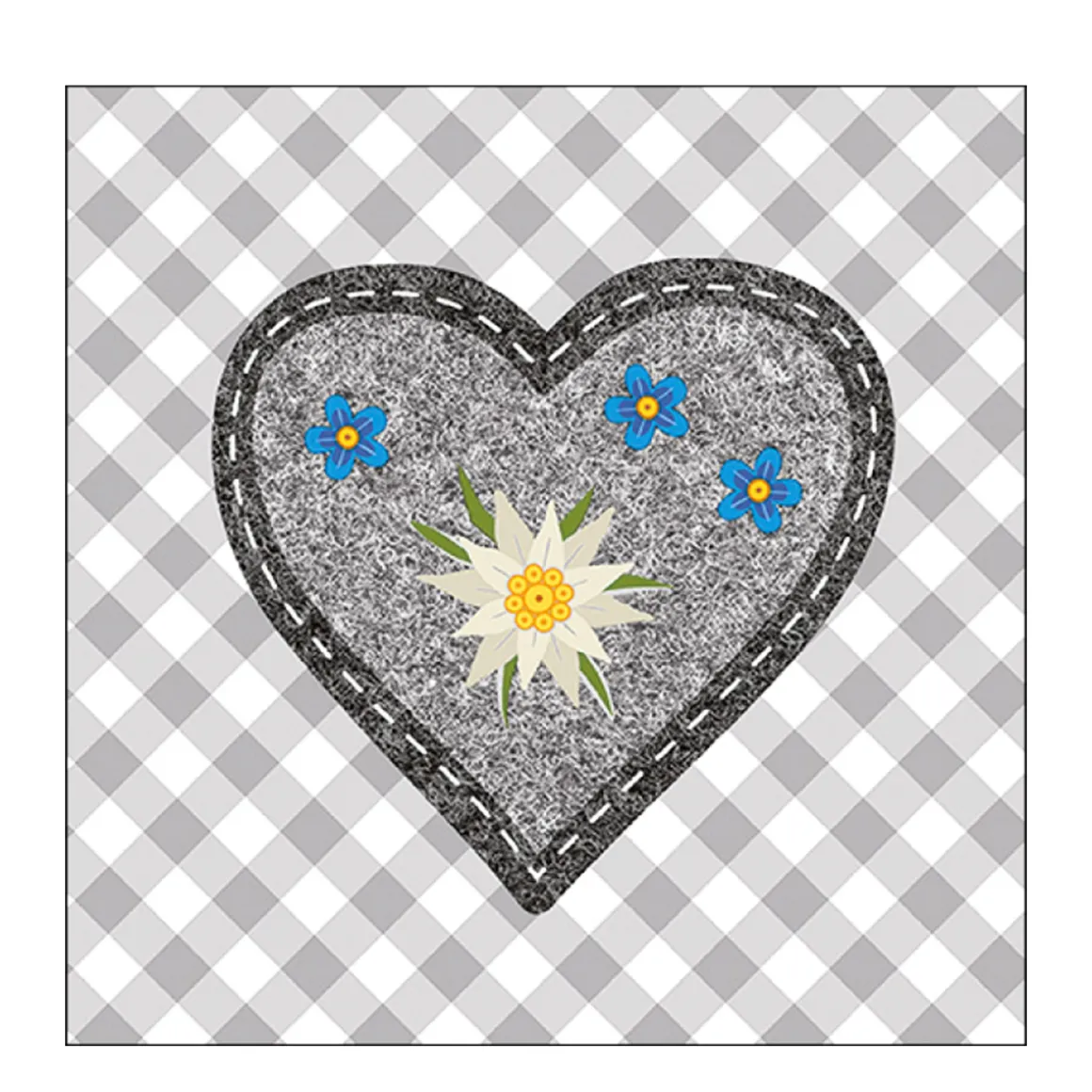 Ambiente Papierservietten Edelweiß im Herz grau kariert, 33x33cm