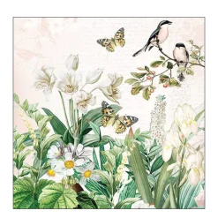 Ambiente Papierservietten Blumengarten mit Vögel und Schmetterling, 33x33cm