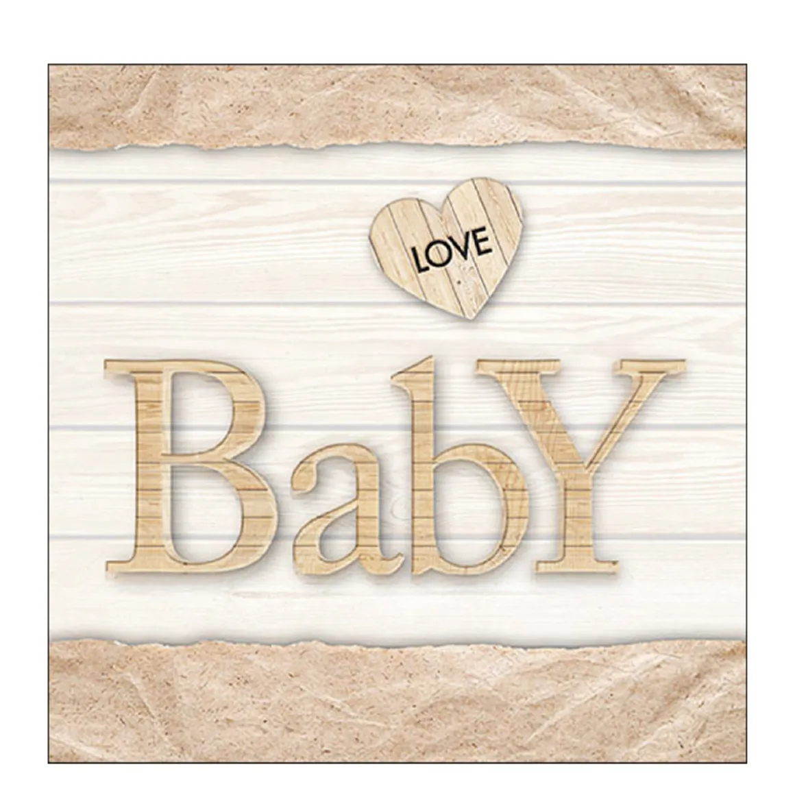Ambiente Papierservietten Geburt, Holzoptik Baby, Baby Love Nature, 33x33cm