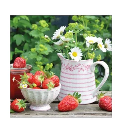 Ambiente Papierservietten Erdbeeren und Margaritenstrauß, Sweet Strawberries, 33x33cm