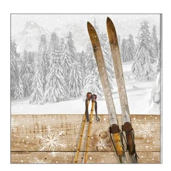 Ambiente Papierservietten Retro Ski im Winterwald, 33x33cm