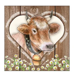 Ambiente Papierservietten Kuh, Kuh im Herz, 33x33cm