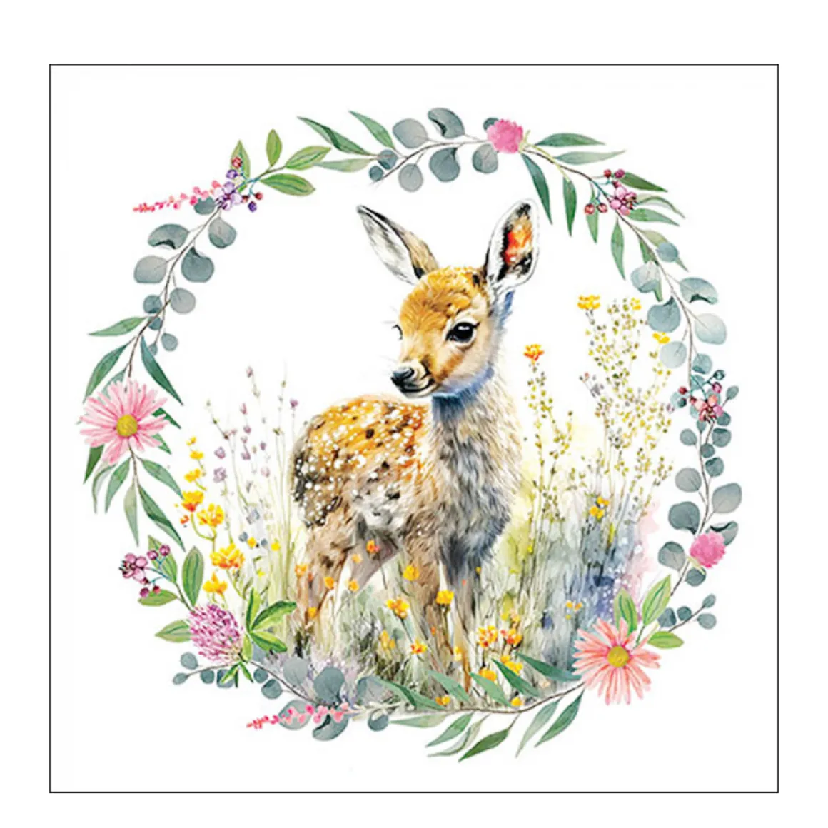 Ambiente Papierservietten Bambi im Blumenkranz, 33x33cm