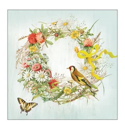 Ambiente Papierservietten, Schmetterling und Vogel im Blumenkranz, 33x33cm