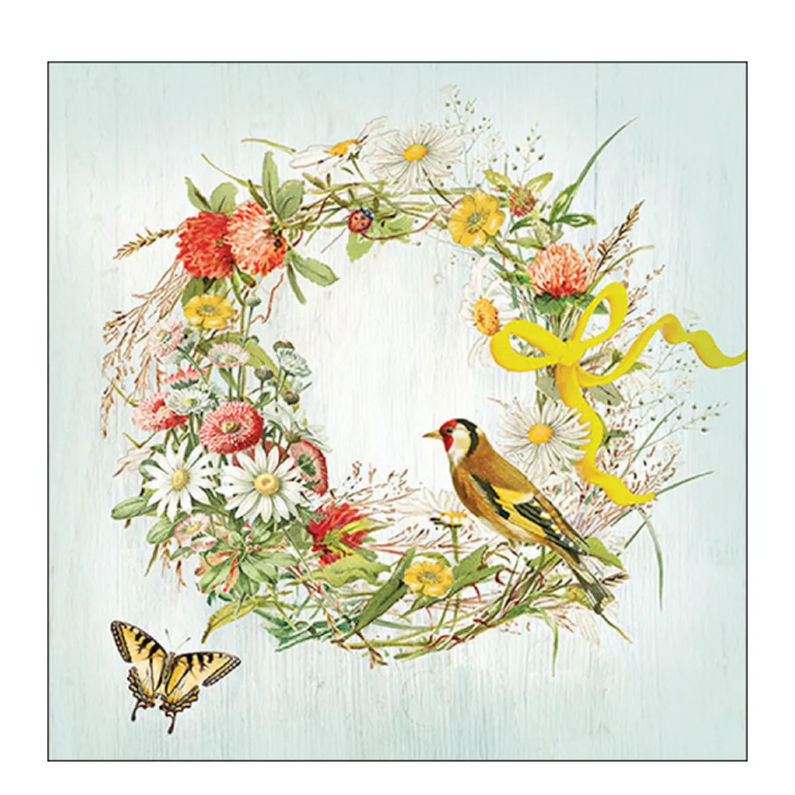 Ambiente Papierservietten, Schmetterling und Vogel im Blumenkranz, 33x33cm