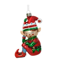 Baumschmuck Elfe, sitzende Weihnachtselfe mit roter Mütze, 11cm, Kaemingk