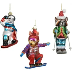 Baumschmuck Winter, Fuchs, Dachs oder Schneemann beim Skifahren oder Snowboarden