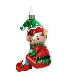 Baumschmuck Elfe, sitzende Weihnachtselfe mit grüner Mütze, 11cm, Kaemingk