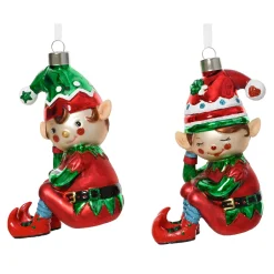 Baumschmuck Elfe, sitzende Weihnachtselfe mit grüner Mütze, 11cm, Kaemingk