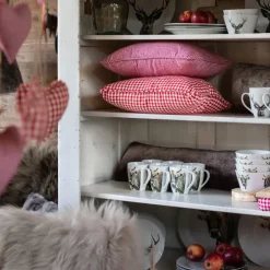 Baumwoll Kissen Karo weiß-rot, groß, 55x55cm, Mars & More