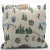 Baumwoll Kissen Winterlandschaft Davos, Berghütte und Skifahrer,beige, 43x43cm, Belly Moden