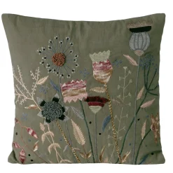 Baumwoll-Leinen Kissen Ramoni, Blumenkissen salbeigrün, rosa-beige bestickt, 45x45cm, Boltze Home Collections