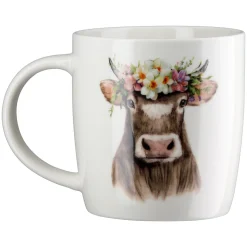 Becher Kuh Adelheid, Henkelbecher mit Kuhmotiv Blumenkranz, 380ml, Gilde