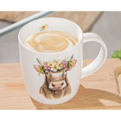 Becher Kuh Adelheid, Henkelbecher mit Kuhmotiv Blumenkranz, 380ml, Gilde