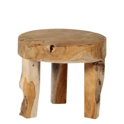 Beistelltisch Erosi Teak, unregelmäßiger rustikaler Teakholztisch auf 3 Beinen, WMG Grünberger