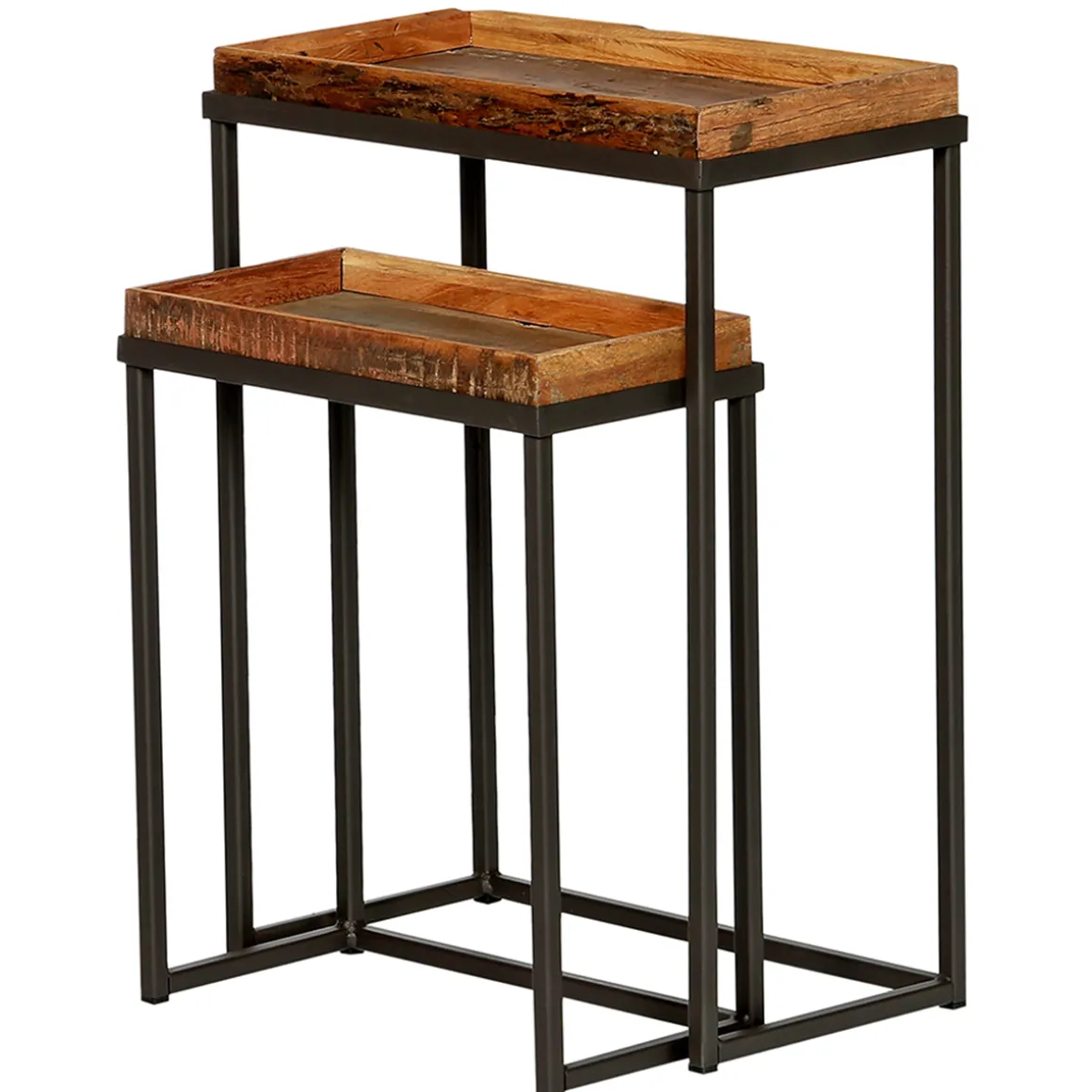 Beistelltisch Talara, rustikaler Tablettisch, Konsole, Eisengestell mit Altholztablett, 60cm, WMG Gr