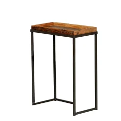 Beistelltisch Talara, rustikaler Tablettisch, Konsole, Eisengestell mit Altholztablett, 45cm, WMG Gr