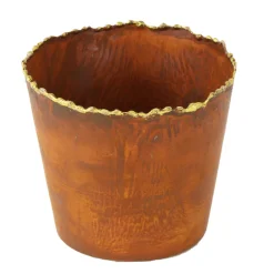 Übertopf Rost mit Goldrand, Pflanztopf Edelrost used look , 12x13cm