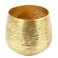Übertopf Weihnachten, Pflanztopf mit Rillen, gold, 14x12cm, Metall