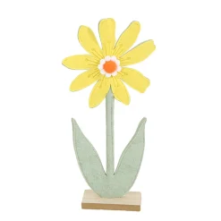 Deko Blume, Filzblume gelb auf Holzsockel, 33cm