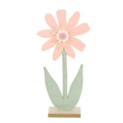 Deko Blume, Filzblume lachs auf Holzsockel, 33cm