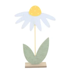 Deko Blume Margarite, Filzblume gelb-weiß auf Holzsockel, 34cm