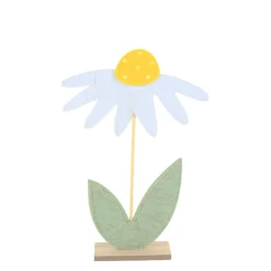 Deko Blume Margarite, Filzblume gelb-weiß auf Holzsockel, 27cm
