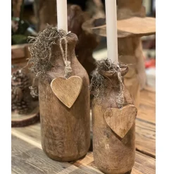 Deko Blumenvase Flasche Naturholz, Holzflasche, Kerzenständer oder Blumenvase aus Naturholz, 25cm