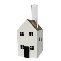 Deko Blumenvase Haus, kleines weißes Holzhaus mit Reagenzglas, 5x9cm