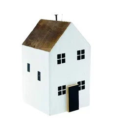 Deko Blumenvase Haus, kleines weißes Holzhaus mit Reagenzglas, 5x9cm