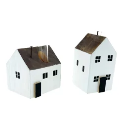 Deko Blumenvase Haus, kleines weißes Holzhaus mit Reagenzglas, 5x7cm