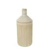 Deko Blumenvase Streifen, Keramikvase creme-beige, Flaschenform, 25cm