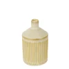 Deko Blumenvase Streifen, Keramikvase creme-beige, Flaschenform, 18cm