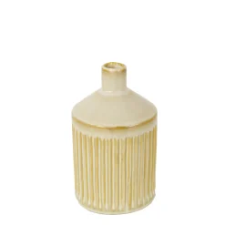 Deko Blumenvase Streifen, Keramikvase creme-beige, Flaschenform, 18cm