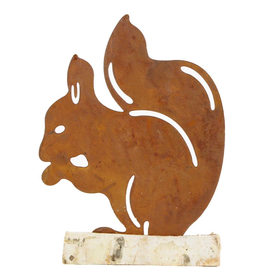 Deko Eichhörnchen auf Baumstamm, Rost Eichhörnchen auf Birkenholz, 20cm