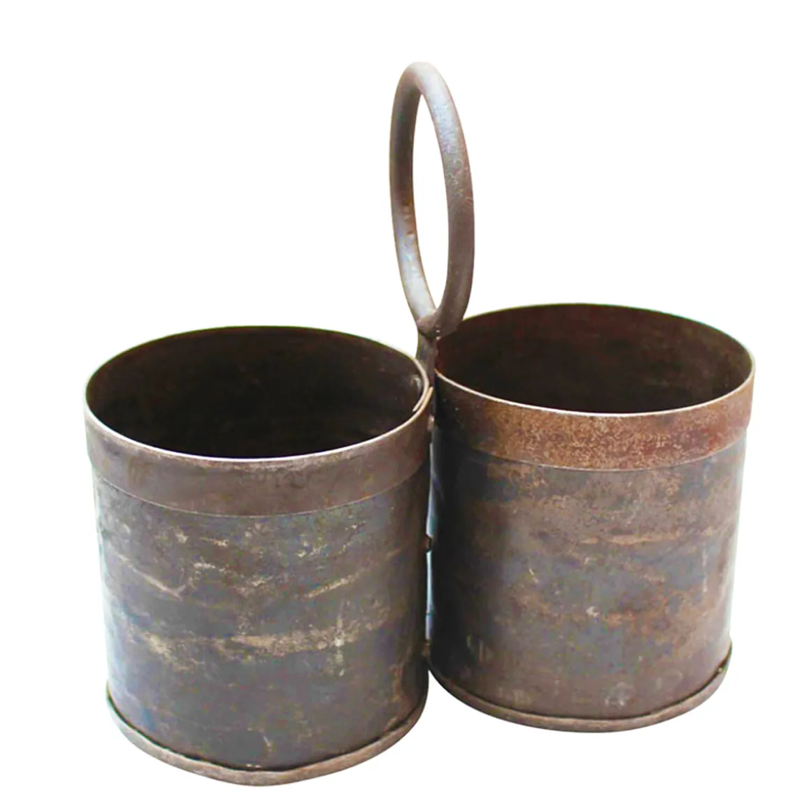 Deko Eisentopf Vintage doppelt mit Ring, Industrial Style, 21x11cm, Metall