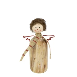 Deko Engel, Holzengel mit Schal, used look, natur-rot, 16cm