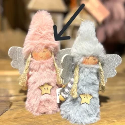 Deko Engel, Plüschengel mit rosa Mütze und Stern, 14cm