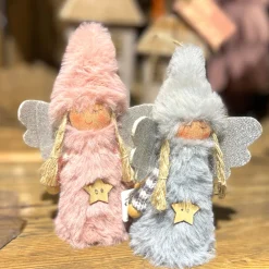 Deko Engel, Plüschengel mit grauer Mütze und Stern, 14cm