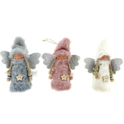 Deko Engel, Plüschengel mit grauer Mütze und Stern, 14cm