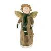 Deko Engel, Weihnachtsengel in holzoptik mit grünem Schal und Handschuhe, 18cm