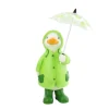 Deko Ente mit Schirm, Polyente im grünen Regenmantel und Gummistiefel, 15cm