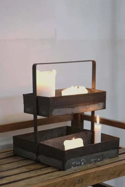 Deko Etagere Lyan used look, Metalltabletts 2-stufig, 35x30cm, Trademark Living