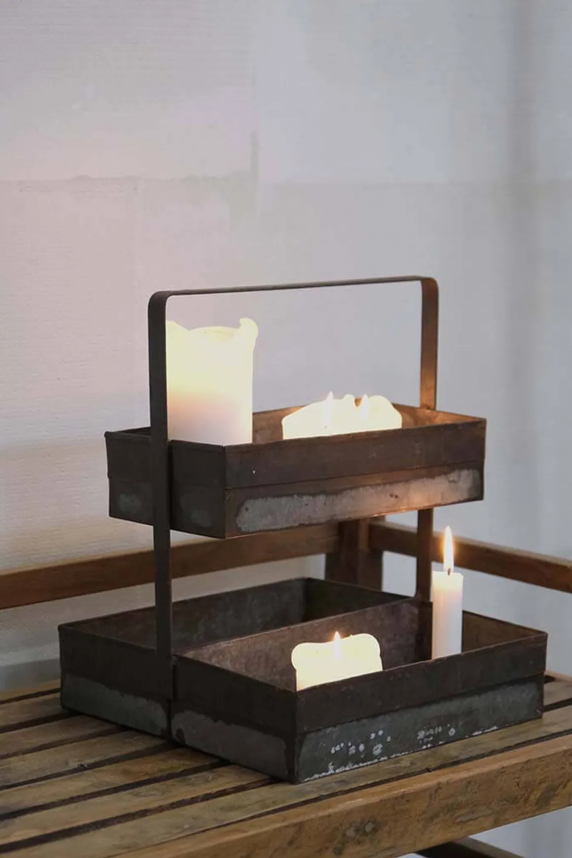 Deko Etagere Lyan used look, Metalltabletts 2-stufig, 35x30cm, Trademark Living