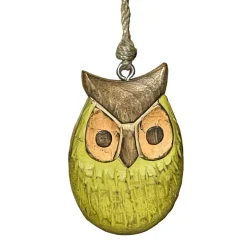 Deko Eule, Holzeule zum Hängen, grün/braun, 14cm